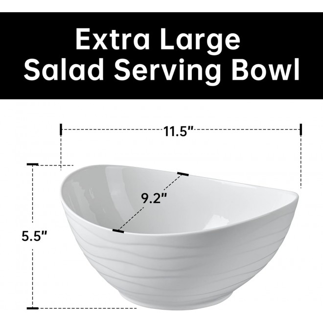 Extra Large Elegant Ceramic Oval Salad Bowl Set with Premium Acacia Wo