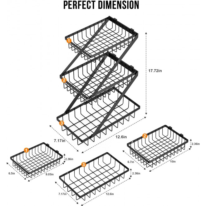 3 Tier Fruit Basket Bowl for Kitchen Counter, Countertop Fruits Produc