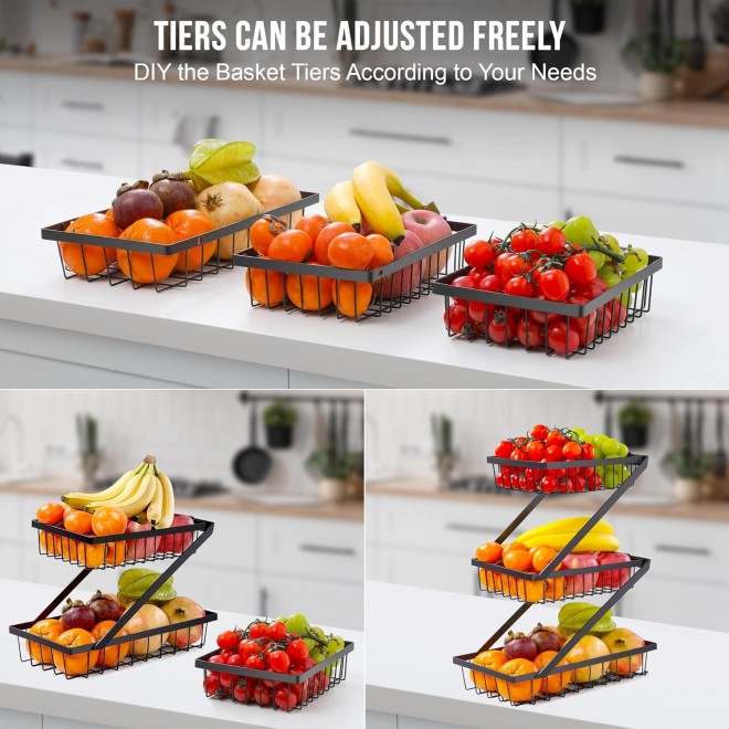 3 Tier Fruit Basket Bowl for Kitchen Counter, Countertop Fruits Produc