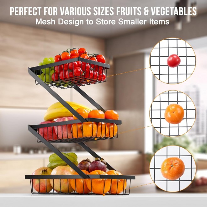 3 Tier Fruit Basket Bowl for Kitchen Counter, Countertop Fruits Produc