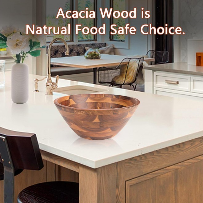 AIDEA Acacia Wood Serving Bowl for Fruits or Salads, 11 Diameter x 4.5