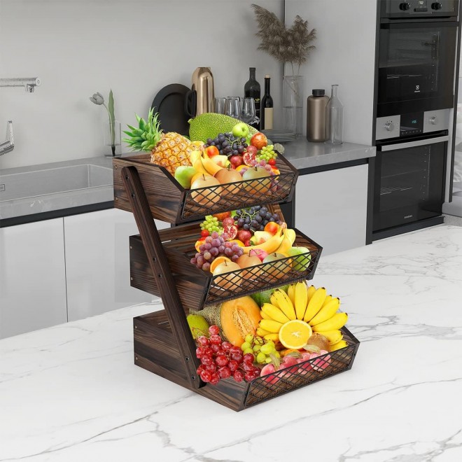 Fruit Basket for Kitchen, 3 Tier Fruit Bowl for Kitchen Counter,Wooden