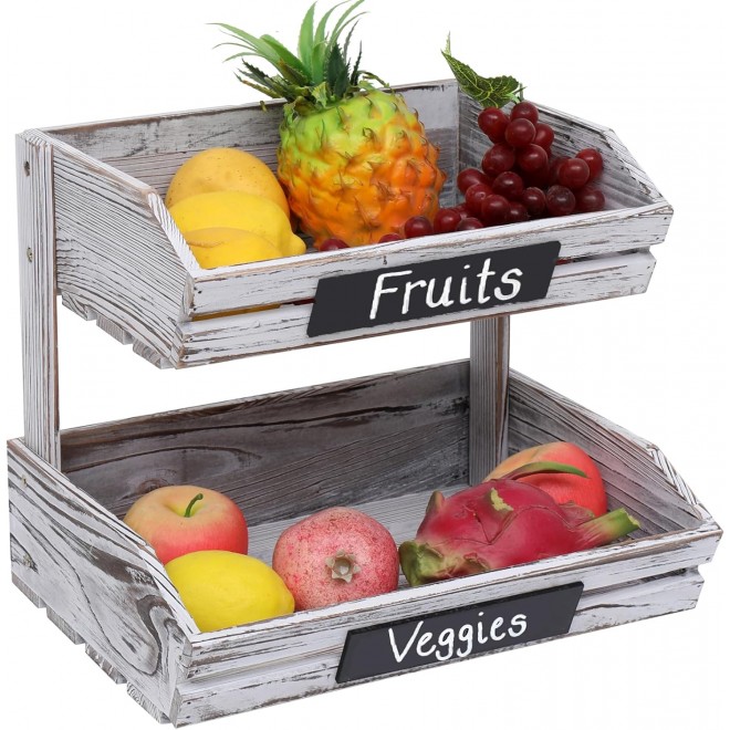 Fruit Basket Holder Vegetable Stand Bread Racks,2 Tier Farmhouse Stand