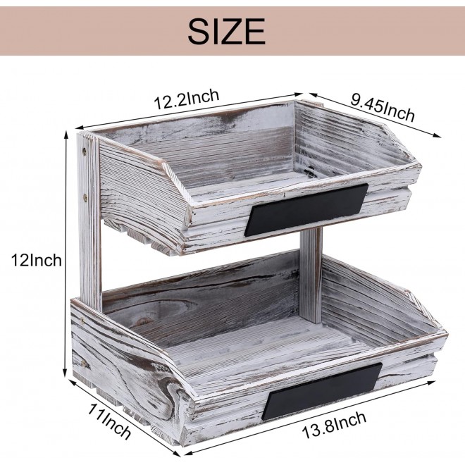 Fruit Basket Holder Vegetable Stand Bread Racks,2 Tier Farmhouse Stand