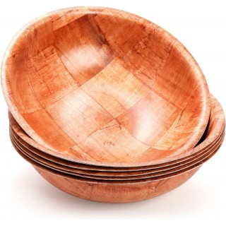 Elsjoy 6 Pack 10 Inch Wooden Woven Salad Bowl, Unbreakable Wood Round