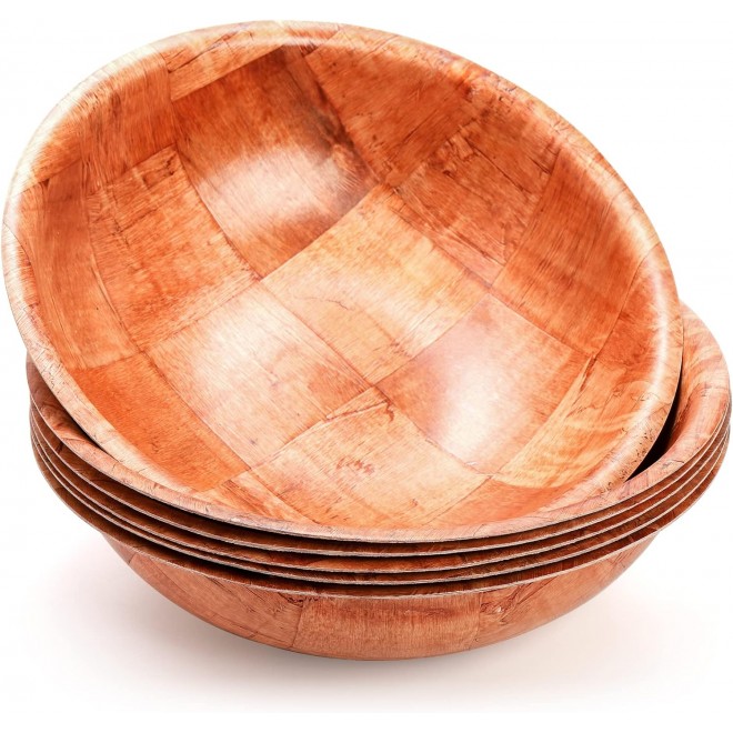 Elsjoy 6 Pack 10 Inch Wooden Woven Salad Bowl, Unbreakable Wood Round