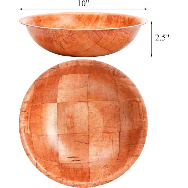 Elsjoy 6 Pack 10 Inch Wooden Woven Salad Bowl, Unbreakable Wood Round