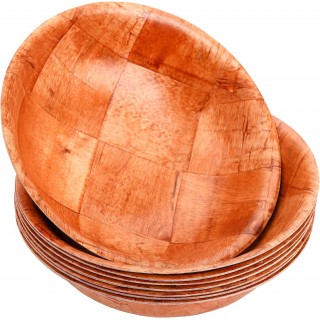 Elsjoy 8 Pack Wooden Woven Salad Bowl, 8 Inch Stackable Round Wood Ser