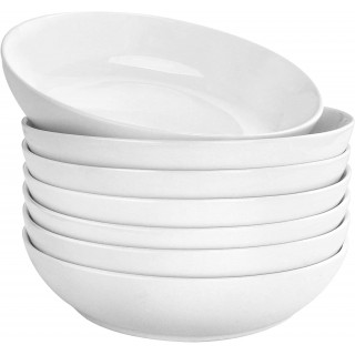 DeeCoo 7 Pack Porcelain Pasta Bowls Ceramic , Large Serving Bowl, Wide