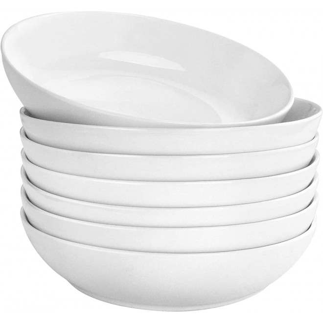 DeeCoo 7 Pack Porcelain Pasta Bowls Ceramic , Large Serving Bowl, Wide