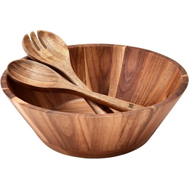 Wooden Salad Bowl, 12'' Acacia Wood Large Salad Bowl Set Big Salad Ser