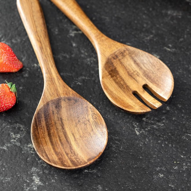 Wooden Salad Bowl, 12'' Acacia Wood Large Salad Bowl Set Big Salad Ser