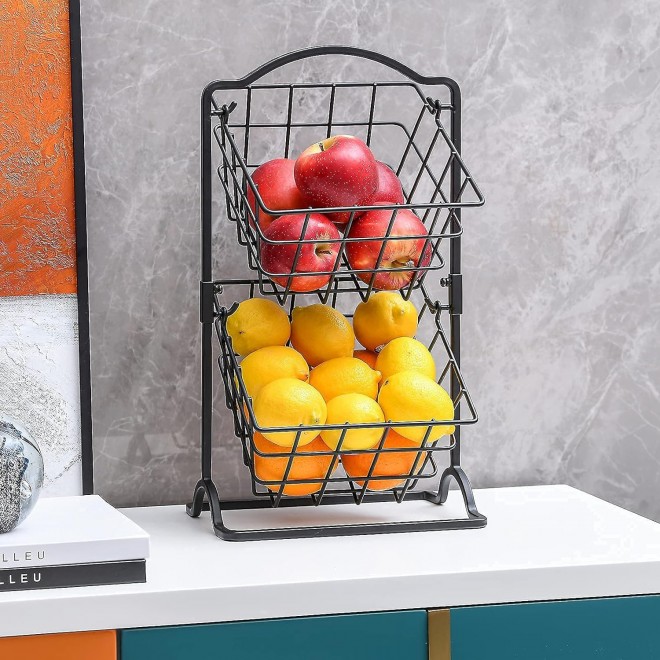 Wetheny 2 Tier Iron Fruit Basket Fruit Bowl for Kitchen Counter,Bread,