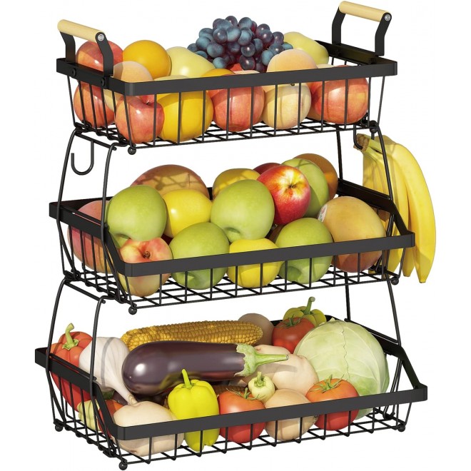 Wisdom Star 3 Tier Fruit Basket Bowl Farmhouse with Side hooks for Kit