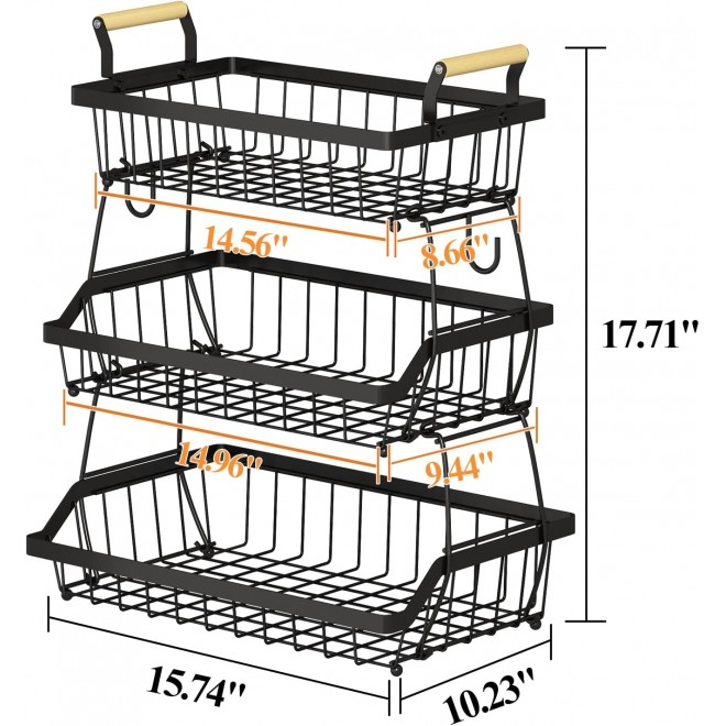 Wisdom Star 3 Tier Fruit Basket Bowl Farmhouse with Side hooks for Kit