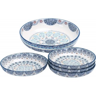 Bico Blue Talavera Ceramic Pasta Bowl, Set of 5(1 unit 214oz, 4 units