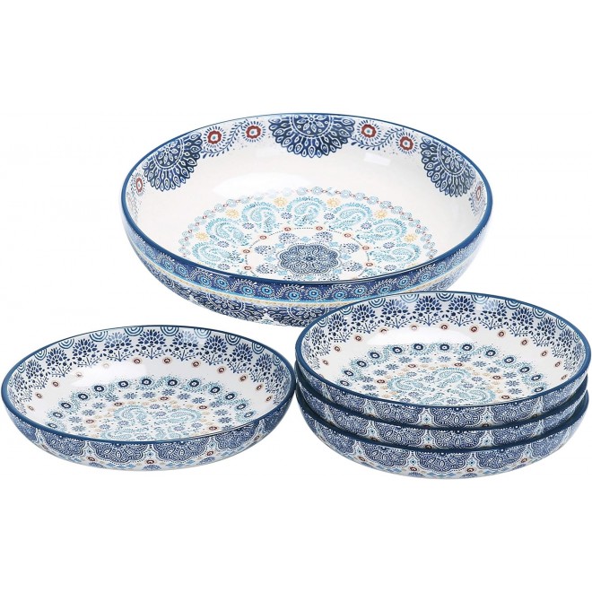 Bico Blue Talavera Ceramic Pasta Bowl, Set of 5(1 unit 214oz, 4 units