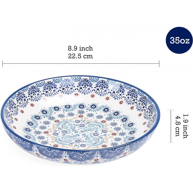 Bico Blue Talavera Ceramic Pasta Bowl, Set of 5(1 unit 214oz, 4 units