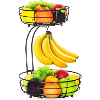 Bextsrack 2-Tier Countertop Fruit Basket Bowl with Banana Hanger, Meta