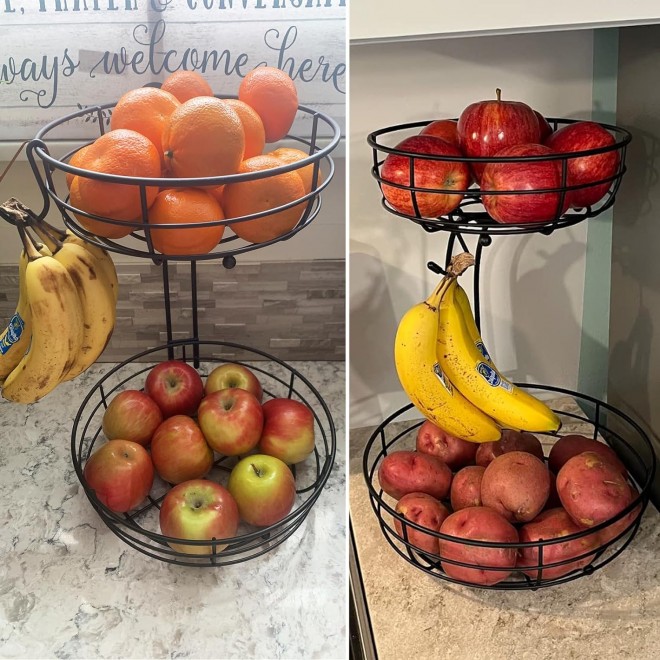 Bextsrack 2-Tier Countertop Fruit Basket Bowl with Banana Hanger, Meta