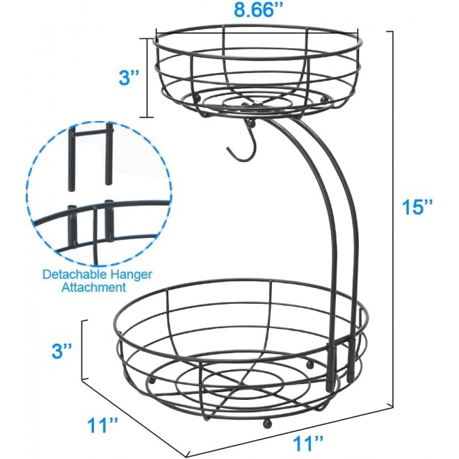 Bextsrack 2-Tier Countertop Fruit Basket Bowl with Banana Hanger, Meta