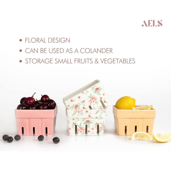 AELS Ceramic Berry Basket, Farmhouse Fruit Bowl Container for Fruit &