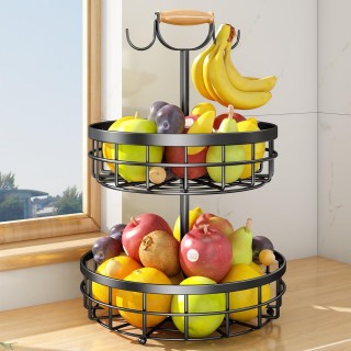 SAYZH 2-Tier Fruit Basket Bowl Vegetable Storage with Dual Banana Tree