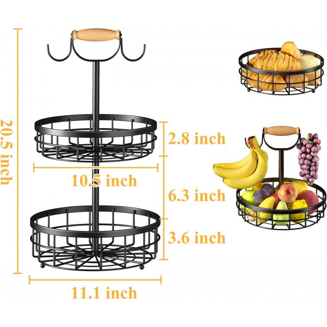 SAYZH 2-Tier Fruit Basket Bowl Vegetable Storage with Dual Banana Tree