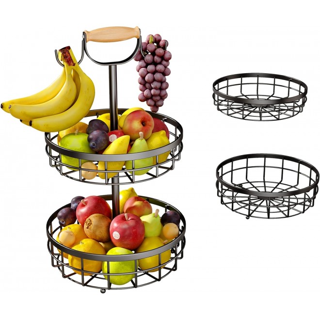 SAYZH 2-Tier Fruit Basket Bowl Vegetable Storage with Dual Banana Tree