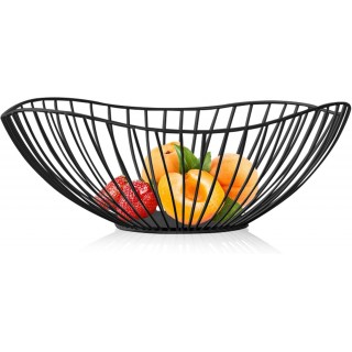 Metal Wire Fruit Basket, Black Fruit Bowl for Kitchen Counter, Fruit H