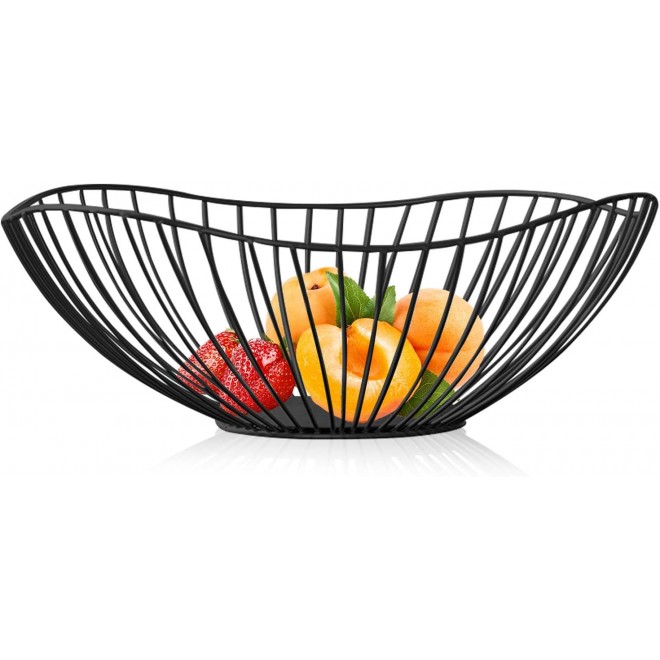 Metal Wire Fruit Basket, Black Fruit Bowl for Kitchen Counter, Fruit H