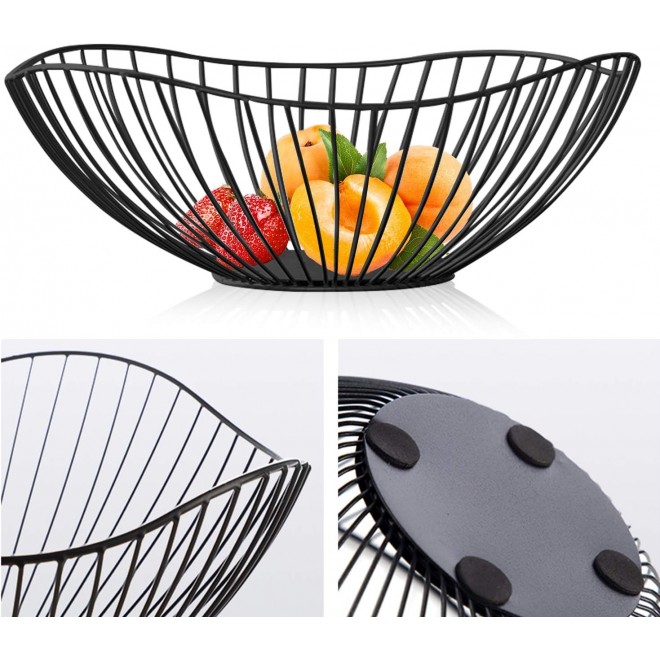 Metal Wire Fruit Basket, Black Fruit Bowl for Kitchen Counter, Fruit H