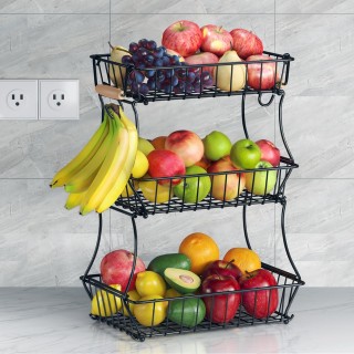 Wetheny 3-Tier Fruit Basket Bowl Vegetable Storage with Banana Hook an