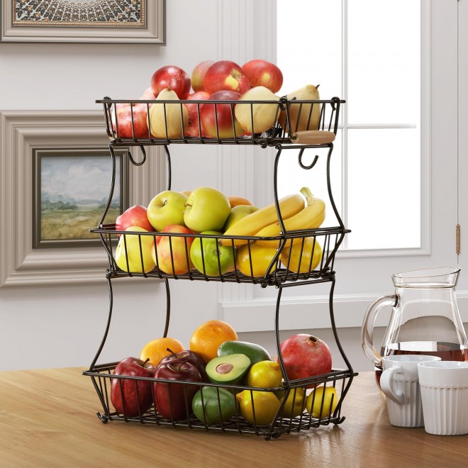 Wetheny 3-Tier Fruit Basket Bowl Vegetable Storage with Banana Hook an