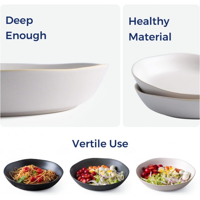 AmorArc 9.75'' Ceramic Large Pasta Bowls, 38oz Stoneware Flat Serving