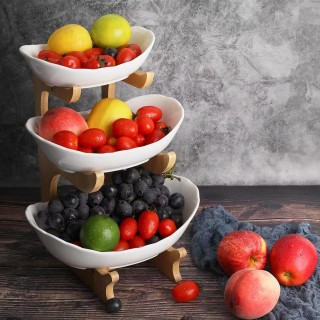 SEVEN SPARTA Fruit Bowl for Kitchen Counter - 3 Tier Ceramic Serving B