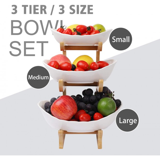 SEVEN SPARTA Fruit Bowl for Kitchen Counter - 3 Tier Ceramic Serving B