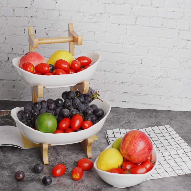 SEVEN SPARTA Fruit Bowl for Kitchen Counter - 3 Tier Ceramic Serving B