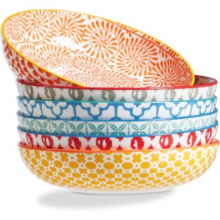 ONEMORE Colorful Pasta Bowls Set of 6, 36oz - Oven/Microwave/Dishwashe