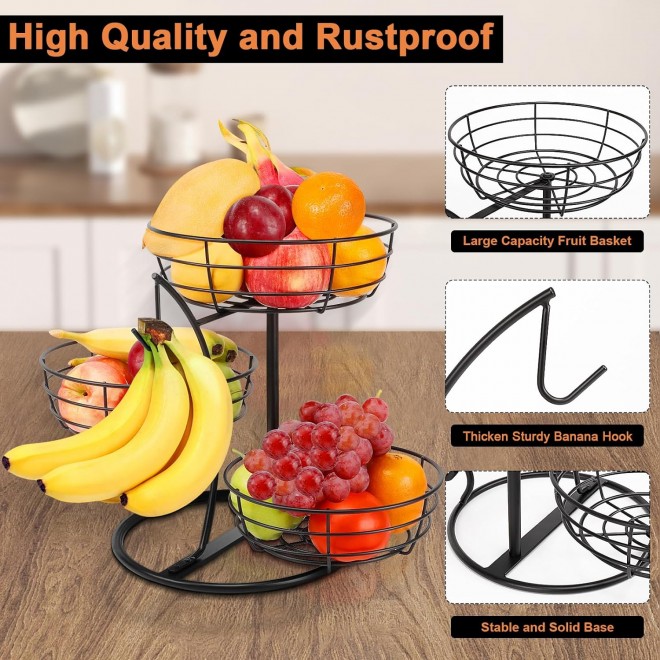 Fruit Basket Bowl with Banana Hanger, Fruit Vegetable Storage Basket w