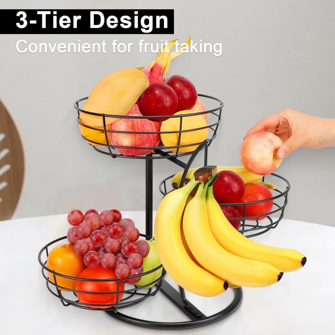 Fruit Basket Bowl with Banana Hanger, Fruit Vegetable Storage Basket w