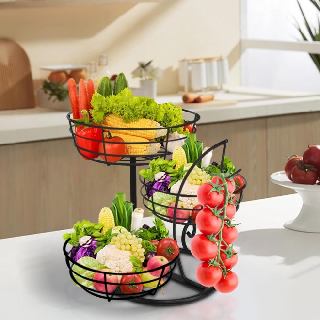 Fruit Basket Bowl with Banana Hanger, Fruit Vegetable Storage Basket w