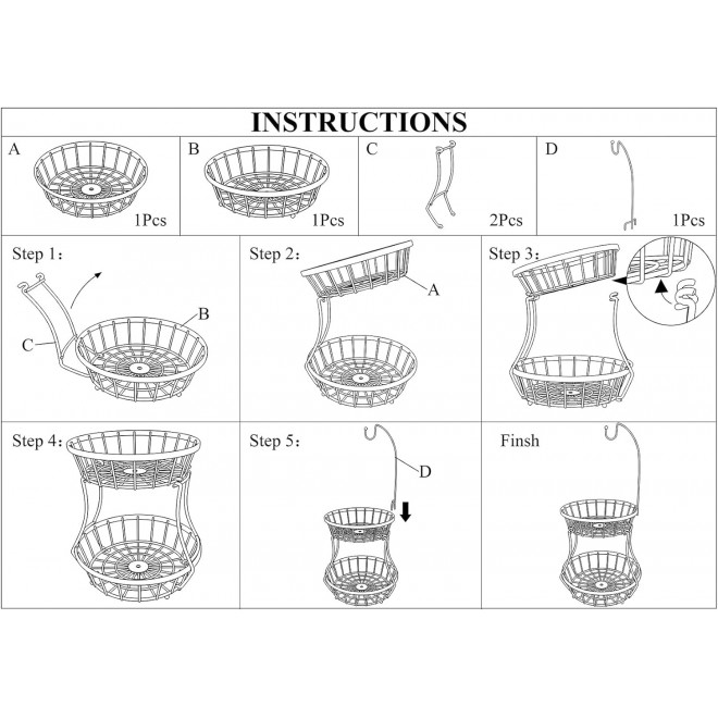 2-Tier Fruit Basket Bowl Stackable Vegetable Storage with Banana Tree