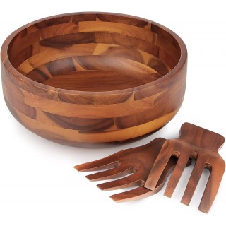 AIDEA Acacia Wood Salad Bowl Set with 2 Wooden Hands, Large Salad Bowl