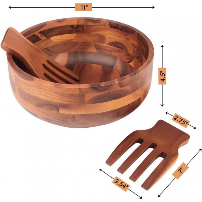 AIDEA Acacia Wood Salad Bowl Set with 2 Wooden Hands, Large Salad Bowl