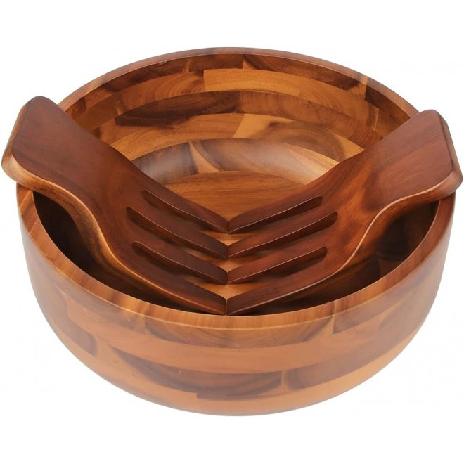 AIDEA Acacia Wood Salad Bowl Set with 2 Wooden Hands, Large Salad Bowl