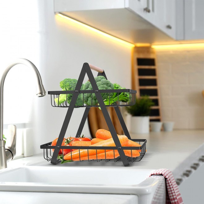 2 Tier Countertop Fruit Basket,Portable Fruit Bowle Basket for Kitchen