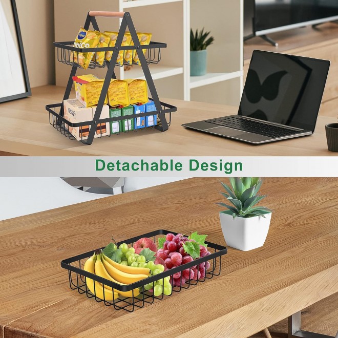 2 Tier Countertop Fruit Basket,Portable Fruit Bowle Basket for Kitchen