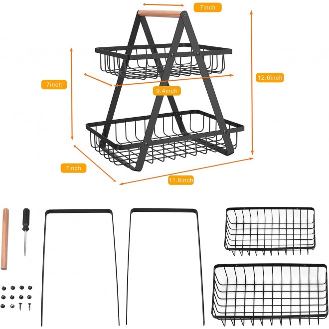 2 Tier Countertop Fruit Basket,Portable Fruit Bowle Basket for Kitchen