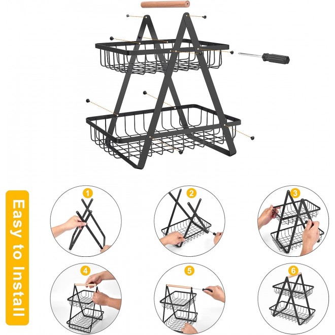 2 Tier Countertop Fruit Basket,Portable Fruit Bowle Basket for Kitchen